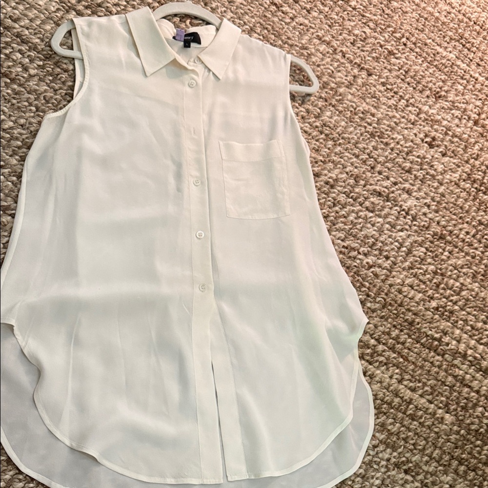 THEORY Cream Sleeveless Button-Front Blouse 100% silk